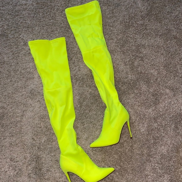 neon green thigh high boots